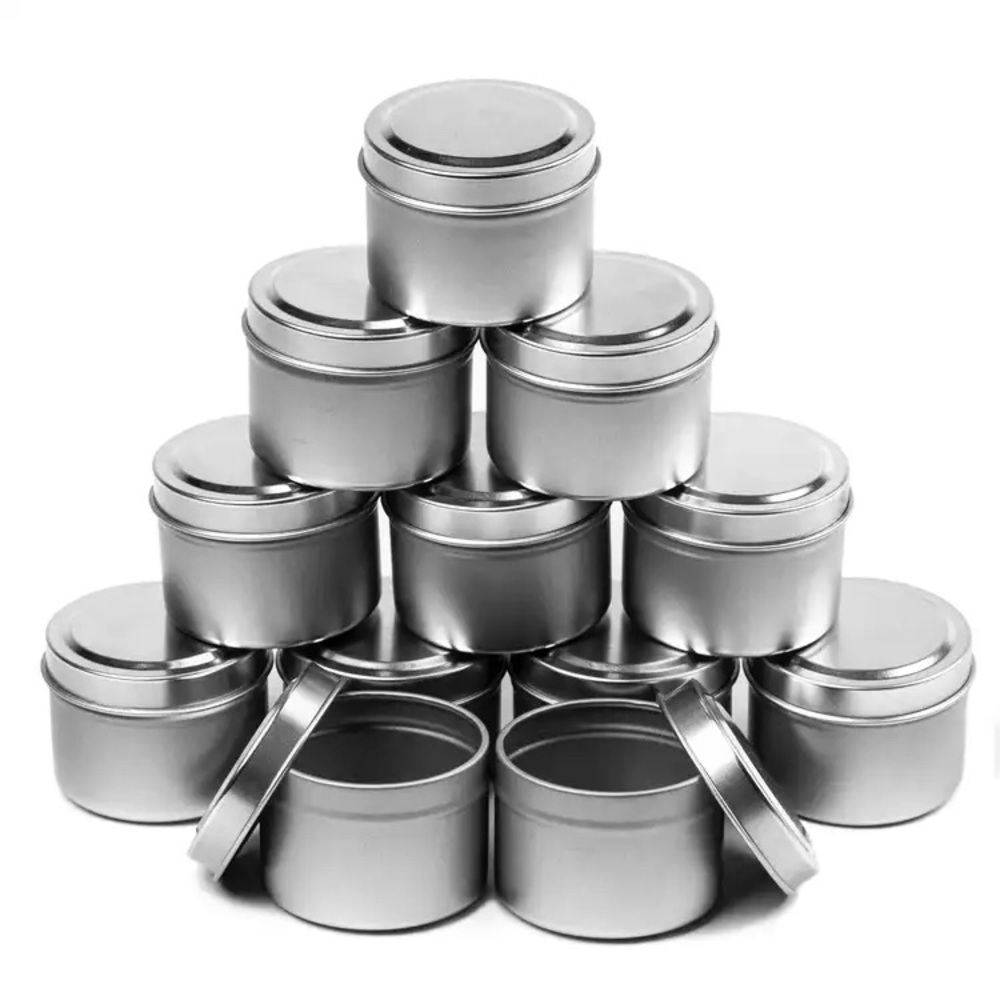 36 small silver metal tin containers with lids Candlescience lots new in box